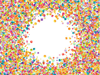 Celebrate pattern background of colored confetti and serpentine. Colorful festive texture