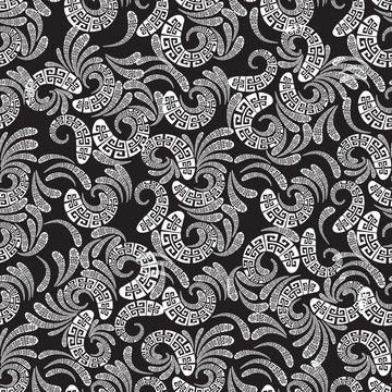 Greek style floral paisley seamless vector pattern.