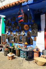 Beautiful Moroccan crafts on a street in Chefchaouen, Morocco