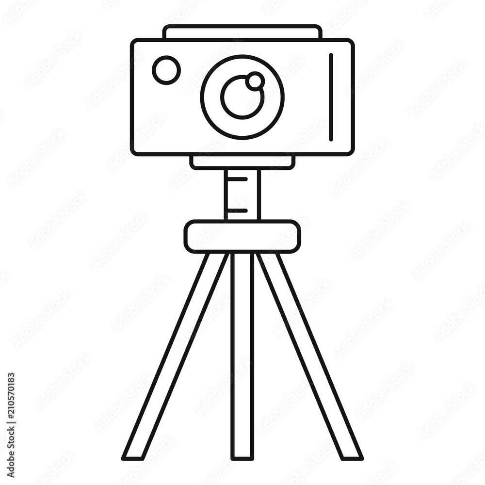 Poster camera on tripod icon. outline camera on tripod vector icon for web design isolated on white backgro