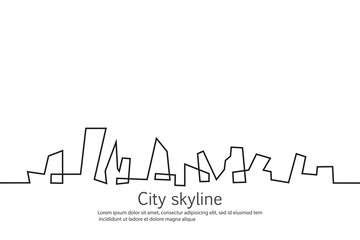 Silhouette of the city in a flat style. Modern urban landscape. Vector illustrations. City skyscrapers building office horizon.Continuous line drawing