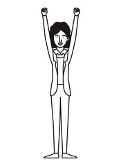 young woman celebrating with hands up character vector illustration design
