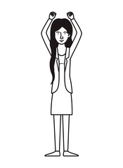 young woman celebrating with hands up character vector illustration design