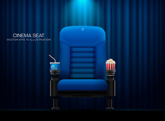 Cinema seat.Theater seat on curtain with spotlight background - obrazy, fototapety, plakaty