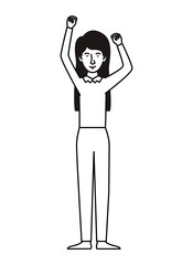 young woman celebrating with hands up character vector illustration design