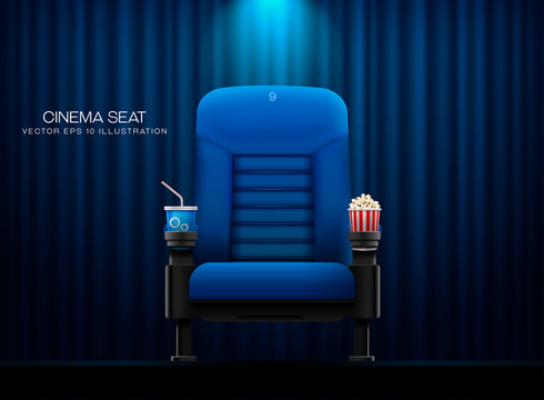 Cinema seat.Theater seat on curtain with spotlight background