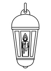traditional arabic lamp with candle hanging vector illustration design