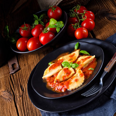 rustic Delicious Pasta - Ravioli in tomato sauce with basil