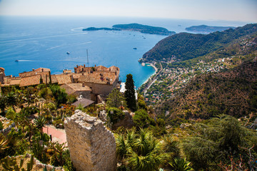Fototapeta na wymiar Stunning view of the blue Mediterranean from the charming town of Eze