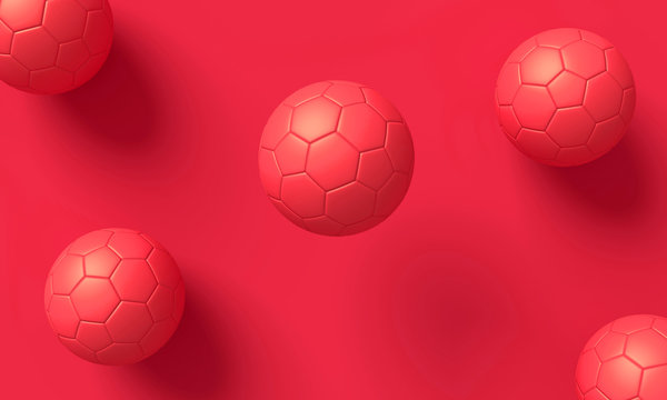 Red Soccer balls and red background 3D rendering