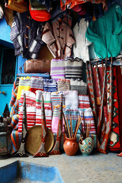Craft sale on a street in Chefchaouen, Morocco