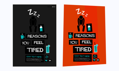 Reasons you feel tired retro vector poster illustration design
