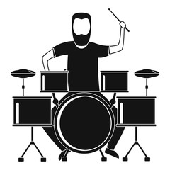 Man at drums icon. Simple illustration of man at drums vector icon for web design isolated on white background