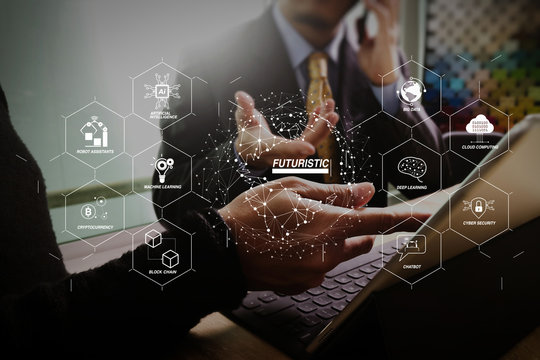 Business team meeting present. professional investor working new startup project. Finance managers meeting.Digital tablet keyboard docking screen computer design smart phone using, sun effect