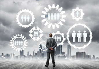 Social connection concept drawn on screen as symbol for teamwork and cooperation