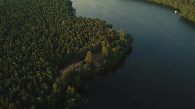 Aerial view of long stretched lake in Germany