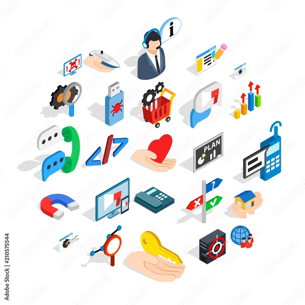 Poster game dev icons set. isometric set of 25 game dev vector icons for web isolated on white background