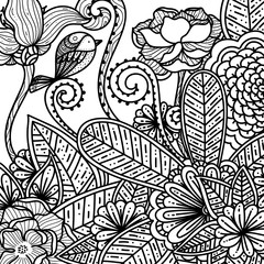 Hand drawn floral and flowers doodle. Beautiful abstract flower for anti stress adults coloring book.  Artistically drawn, mandalas, zentangle, henna, paisley and mehndi style. Vector illustration.