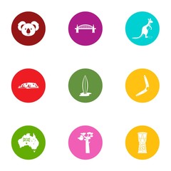Australia city icons set. Flat set of 9 australia city vector icons for web isolated on white background