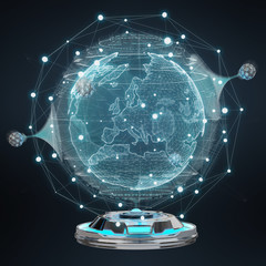 Globe network hologram projector with digital connection 3D rendering