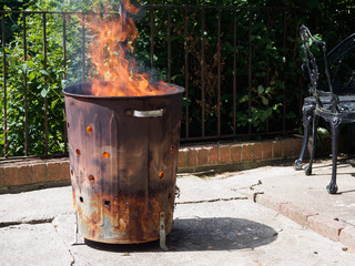 Destruction of garbage by means of burning in a Garden incinerator bin. Cause smoke, which air...