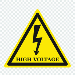 High Voltage Sign. Black arrow isolated in yellow triangle. Warning icon.