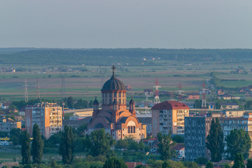 Obraz premium Oradea city viewed from above at sunset, Romania
