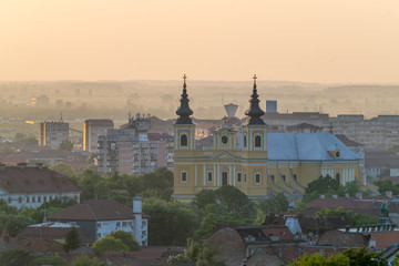 Obraz premium Oradea city viewed from above at sunset, Romania