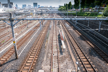 Fototapeta premium Picture of multi rails across to train moving