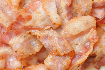 Beautiful and fried bacon brown, very appetizing, close-up