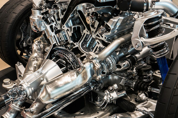 Fototapeta na wymiar Cutting view of engine and transmission of automobile
