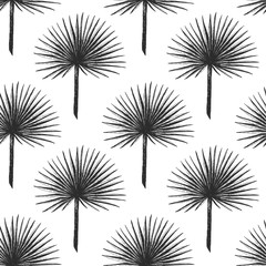 Vector seamless hand drawn pattern with fan palm in vintage graphic style. Tropical decoration pattern for paper, textile, handmade, wrapping decoration, scrap-booking, polygraphy, t-shirt, cards.