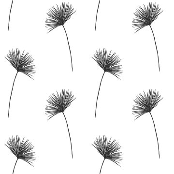 Vector seamless hand drawn pattern with papyrus leaf in vintage graphic style. Tropical decoration pattern for paper, textile, handmade, wrapping decoration, scrap-booking, polygraphy, t-shirt, cards.