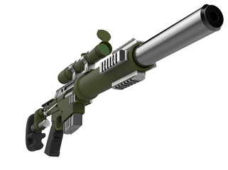 Matte army green modern sniper rifle - closeup shot