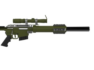 Matte army green modern sniper rifle - side view