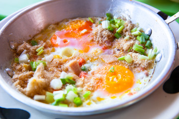 Picture of soft boiled egg at breakfast on dish