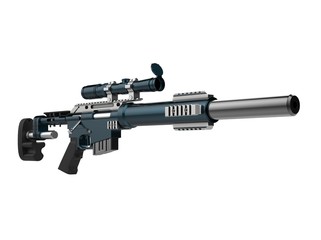 Metallic dark blue modern sniper rifle