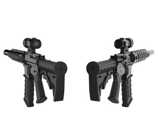 Two modern assault rifles - back view