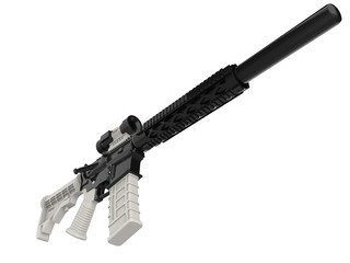 Modern assault rifles with white details - low angle shot