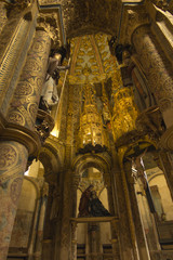 Tomar, Portugal, June 11, 2018: Interior of the Tomar's Knights Templar Round church decorated with late Gothic painting
