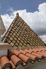 old roof tiles arranged on the roof