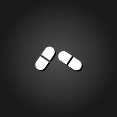 Pill icon flat. Simple White pictogram on black background with shadow. Vector illustration symbol