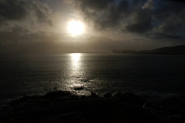 A view of the outer port of Ferrol from the lighthouse of San Cristobal in a cloudy day. 