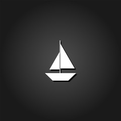 Sail boat icon flat. Simple White pictogram on black background with shadow. Vector illustration symbol