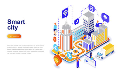 Fototapeta na wymiar Smart city modern flat design isometric concept. Architecture and people concept. Landing page template. Conceptual isometric vector illustration for web and graphic design.