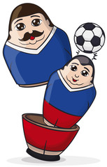 Male Matryoshka Dolls, One inside Another Heading a Soccer Ball, Vector Illustration