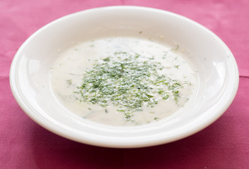 White cold soup of okroshka