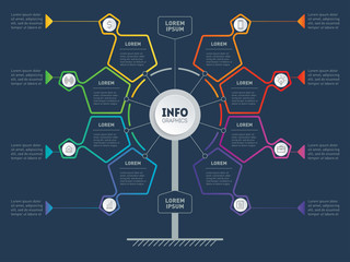 Infographic of technology or education process with 8 steps. Web Template of service tree, info chart or diagram. Business presentation concept with 8 options. Vector.