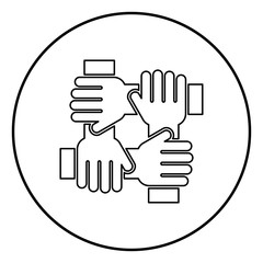 Four hand holding together team work concept icon black color in circle round