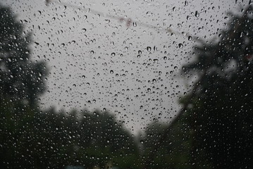 Wet Car Glass Rain Storm Outside